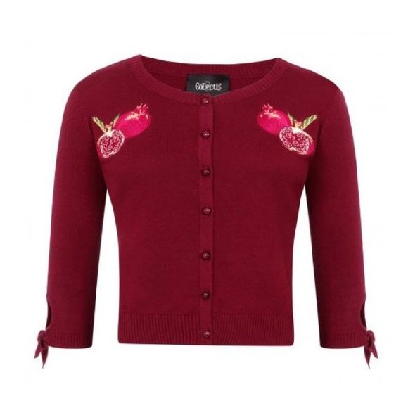 COLLECTIF  SALLY POMEGRANATE CARDIGAN - Picture 2 of 4